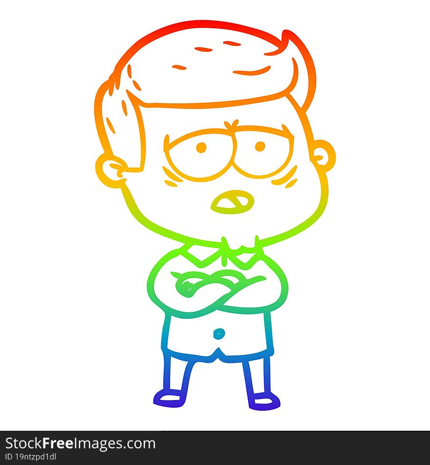 Rainbow Gradient Line Drawing Cartoon Tired Man