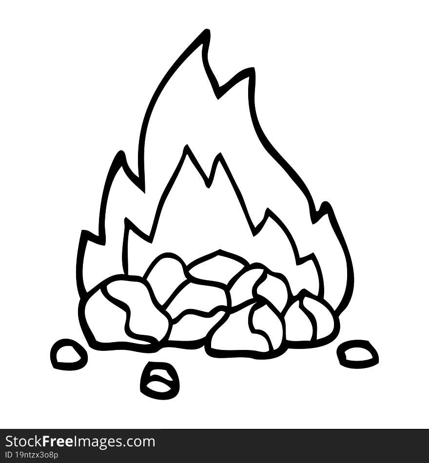 black and white cartoon burning coals