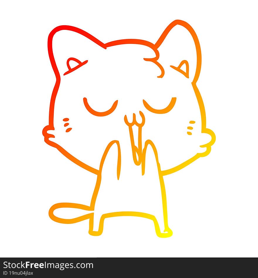 Warm Gradient Line Drawing Cartoon Cat Singing