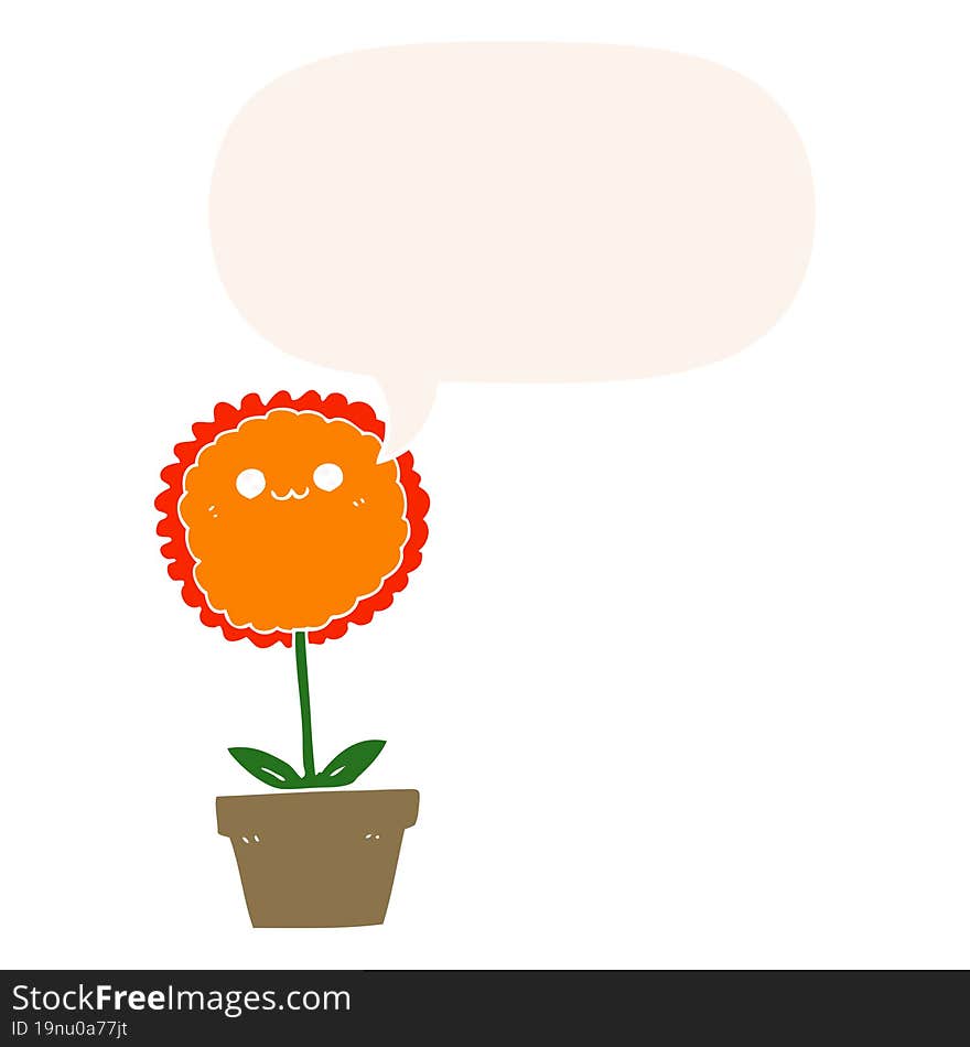 cartoon flower and speech bubble in retro style