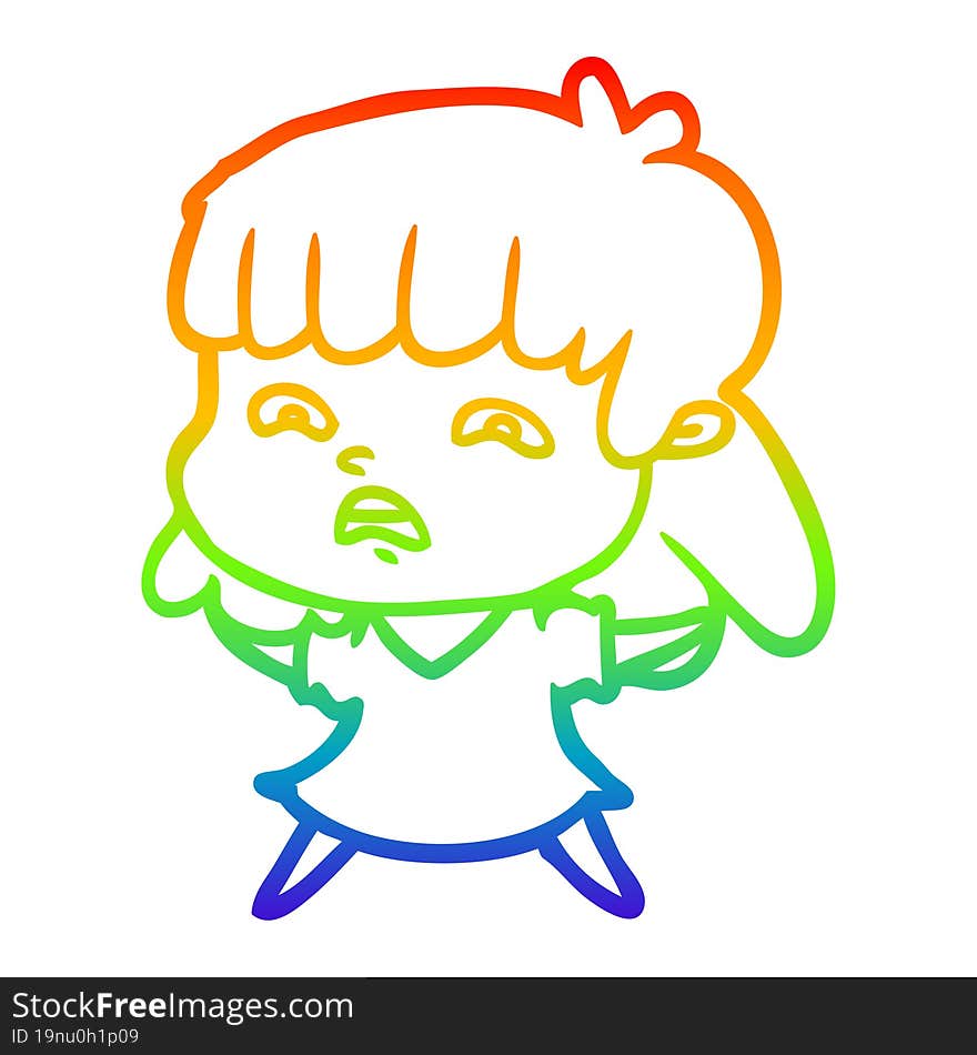 rainbow gradient line drawing cartoon worried woman