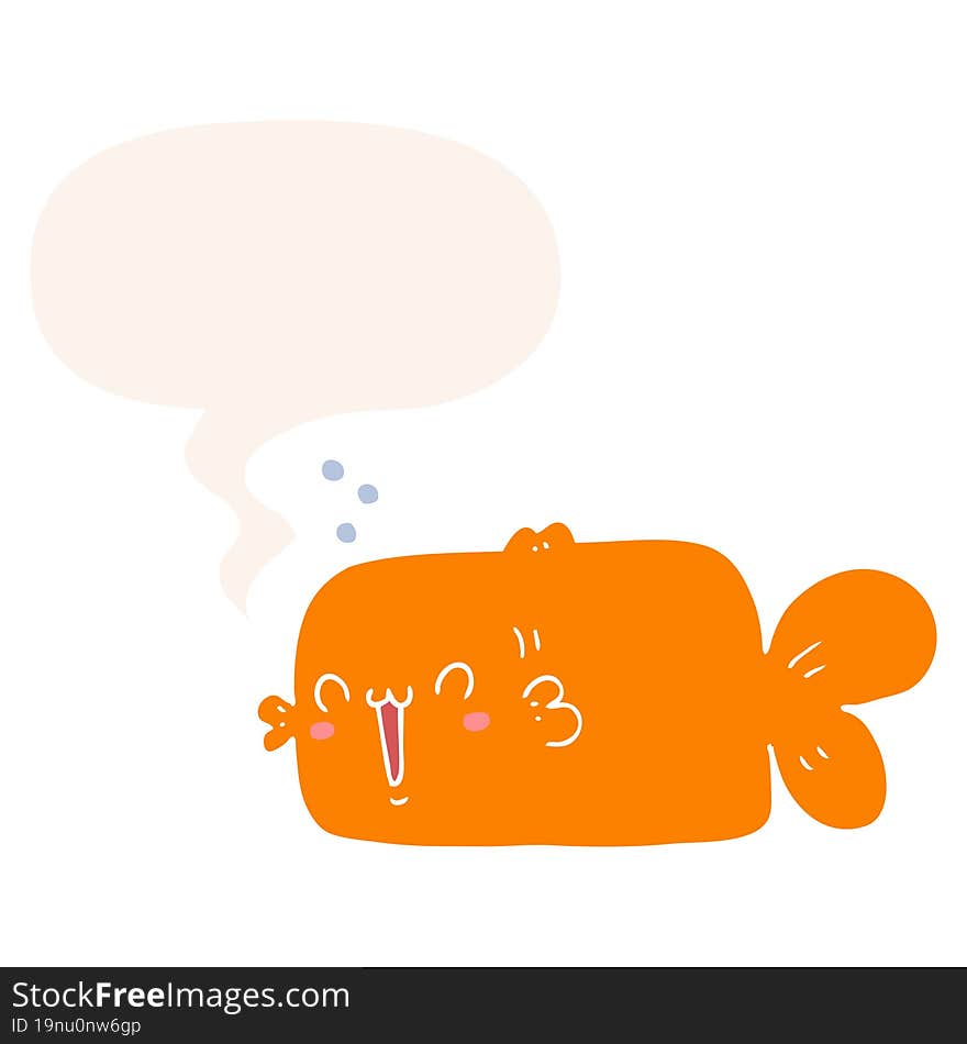 cartoon fish and speech bubble in retro style