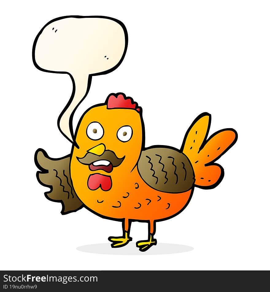 cartoon old rooster with speech bubble