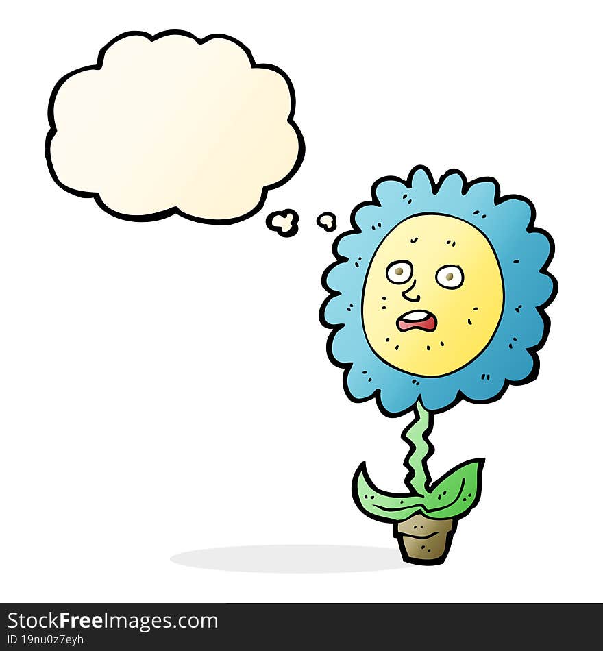 cartoon flower with face with thought bubble