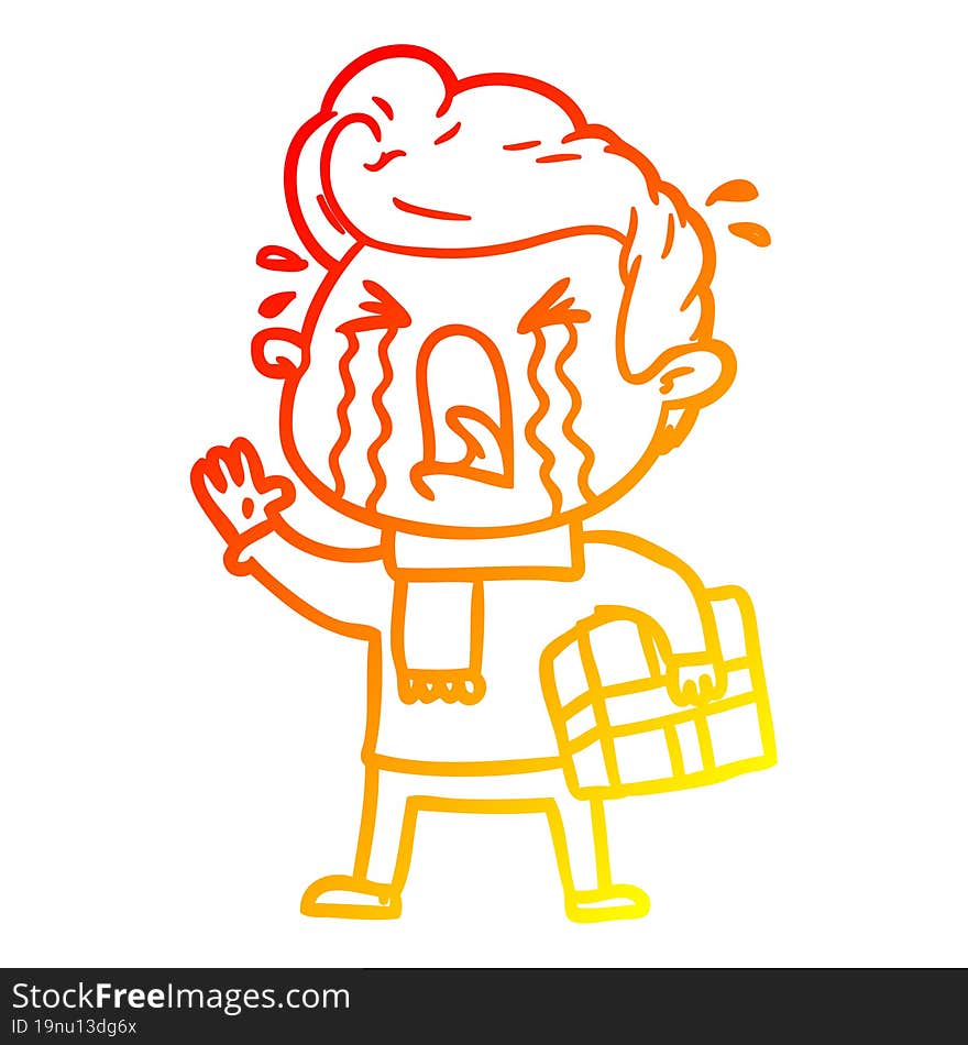 Warm Gradient Line Drawing Cartoon Crying Man