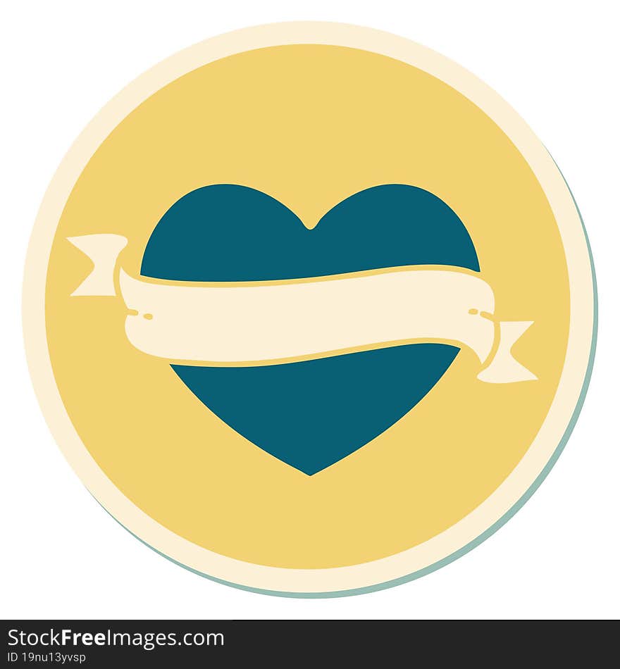 sticker of tattoo in traditional style of a heart and banner. sticker of tattoo in traditional style of a heart and banner