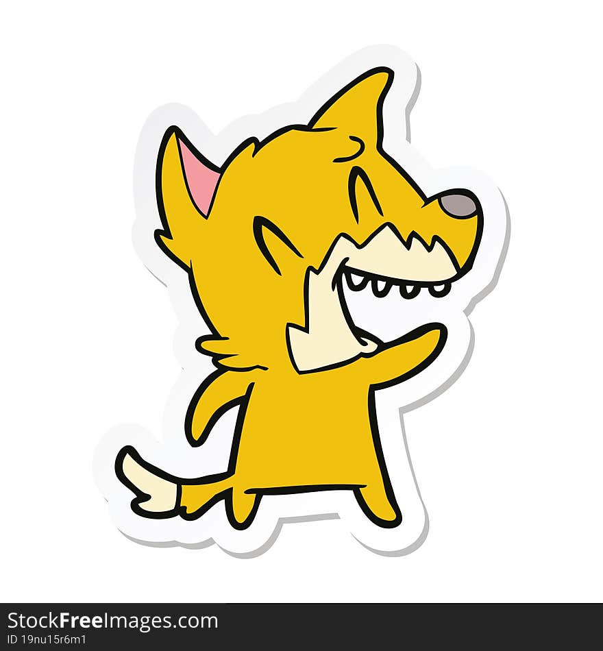 sticker of a laughing fox cartoon