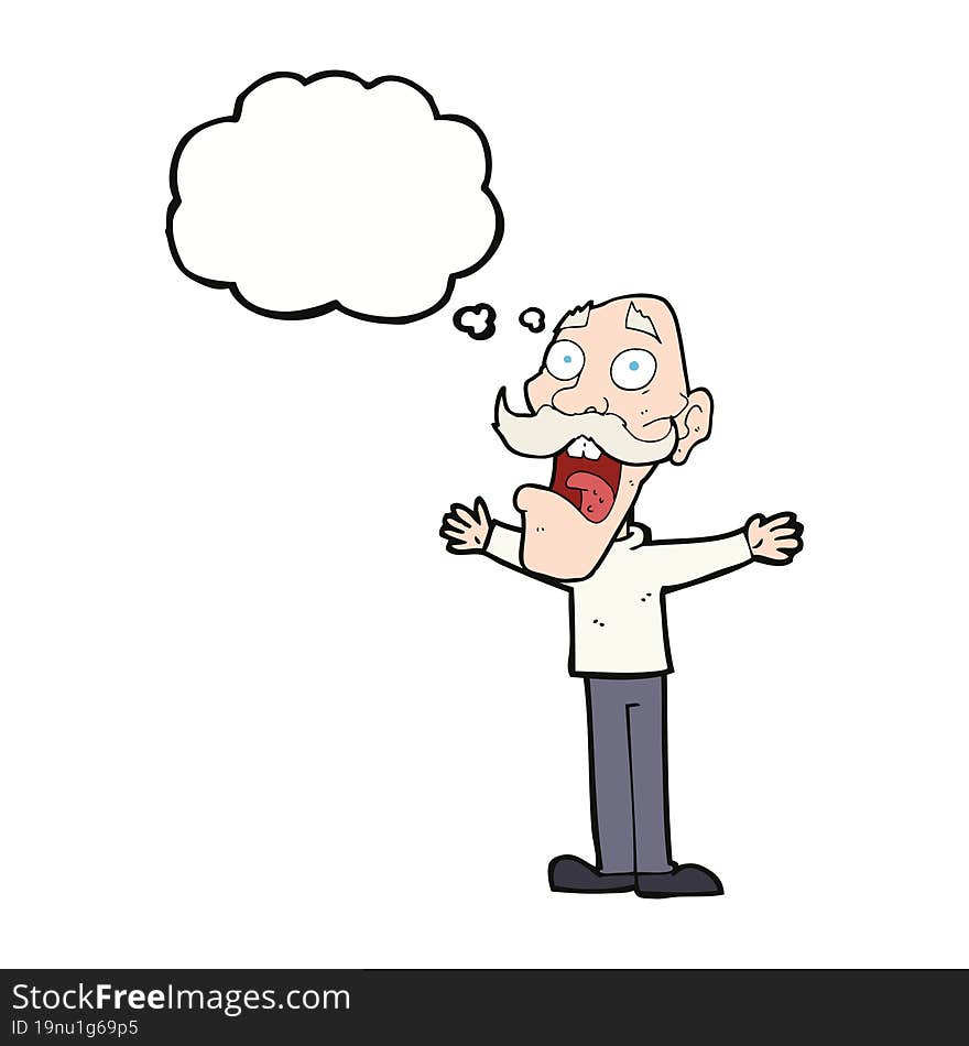 cartoon stressed old man with thought bubble