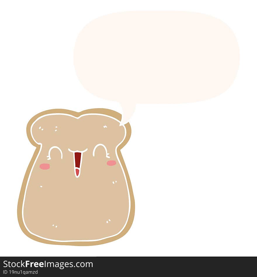 cute cartoon slice of toast and speech bubble in retro style