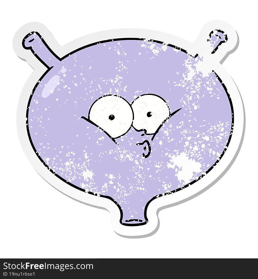 distressed sticker of a cartoon bladder