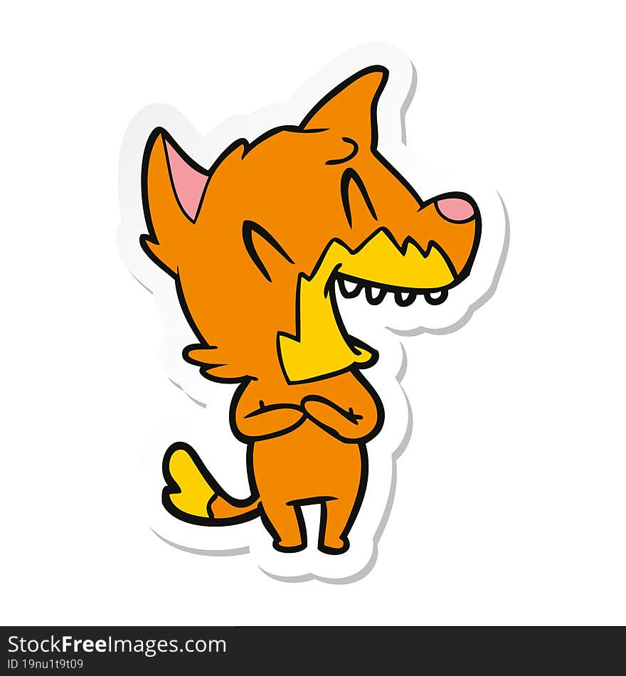 sticker of a laughing fox cartoon