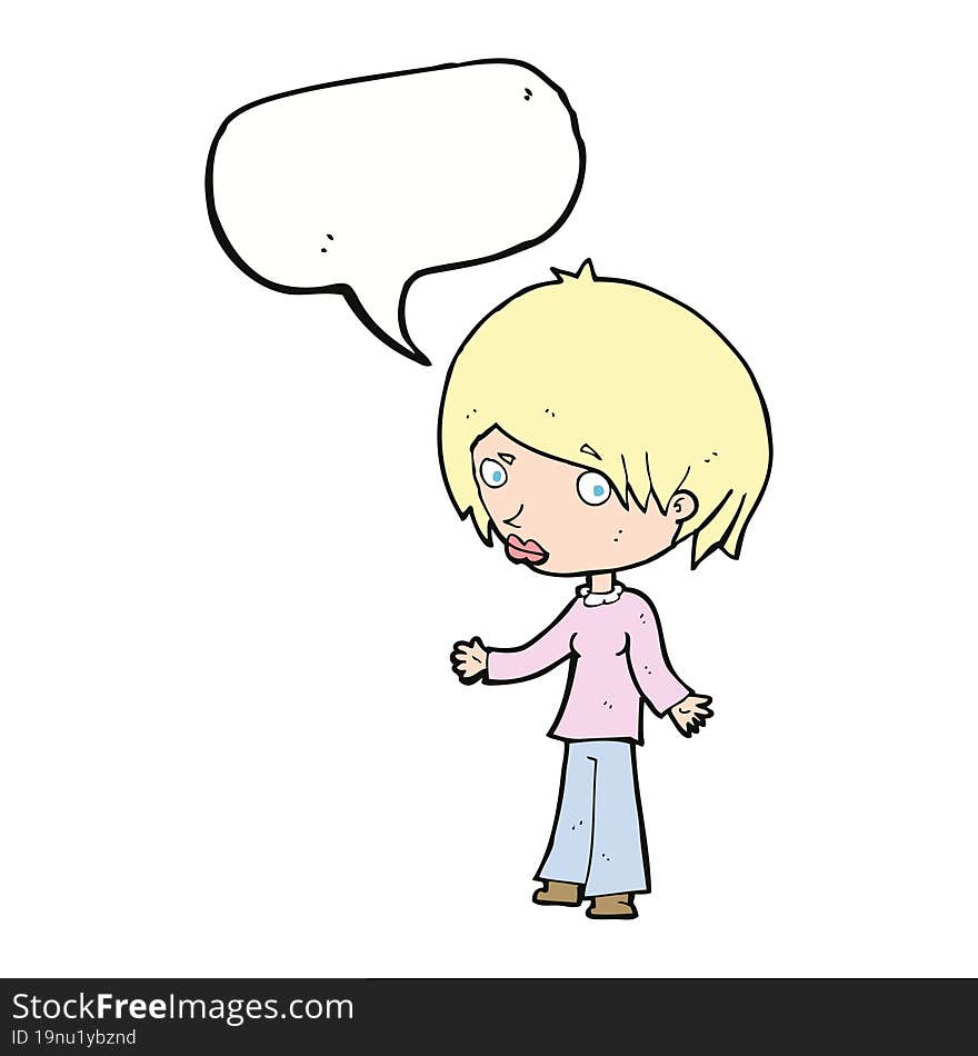 cartoon confused woman with speech bubble