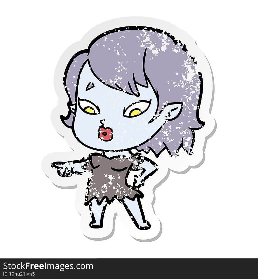 distressed sticker of a cute cartoon vampire girl