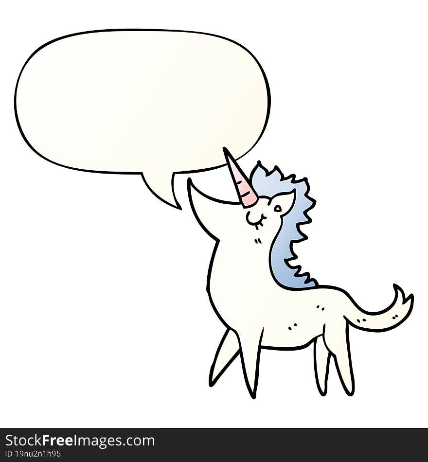 Cartoon Unicorn And Speech Bubble In Smooth Gradient Style