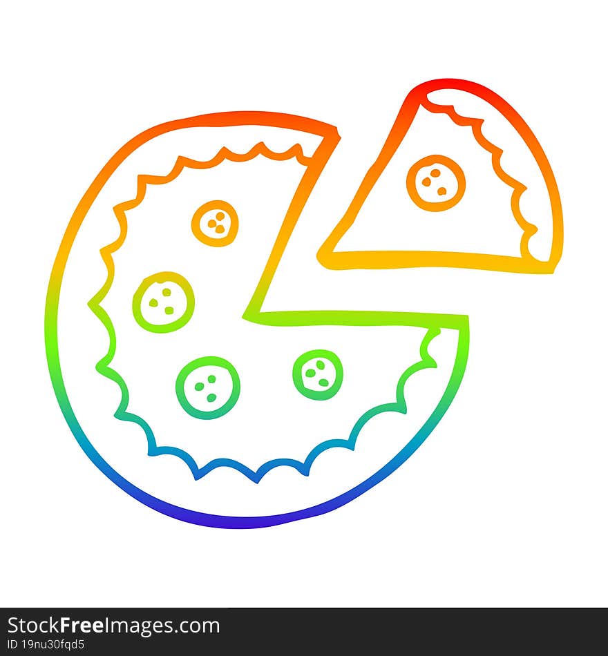 rainbow gradient line drawing cartoon pizza