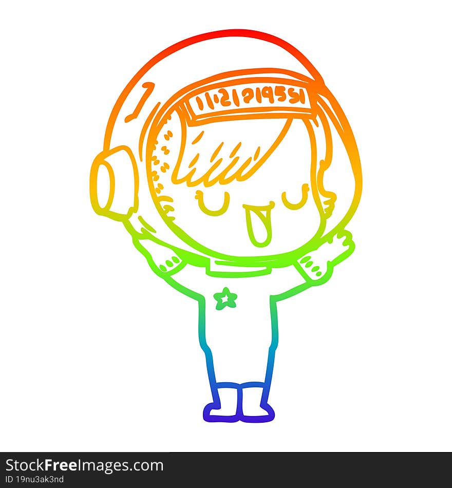 rainbow gradient line drawing cartoon astronaut woman