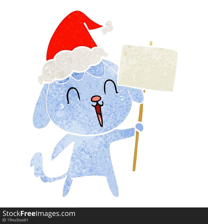 cute retro cartoon of a dog wearing santa hat