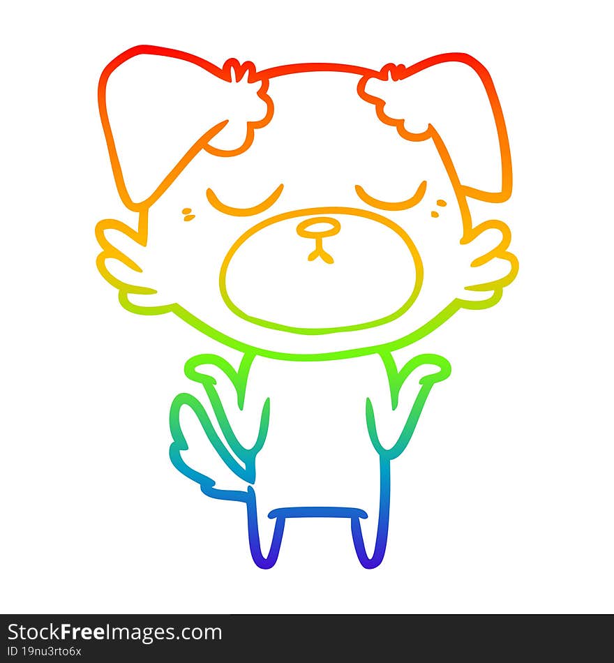 rainbow gradient line drawing of a cute cartoon dog