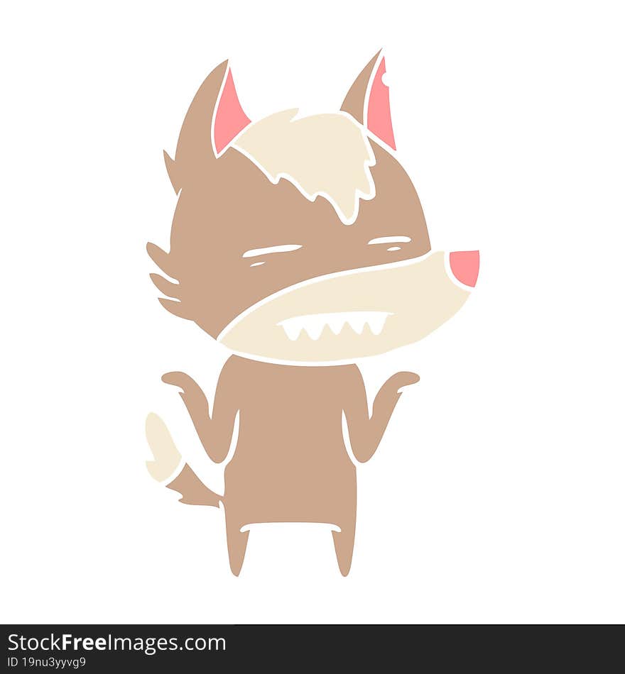 flat color style cartoon wolf showing teeth