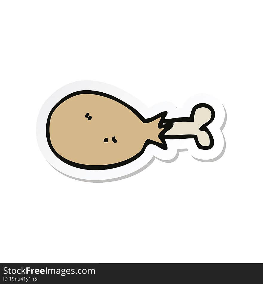 Sticker Of A Cartoon Cooked Chicken Leg