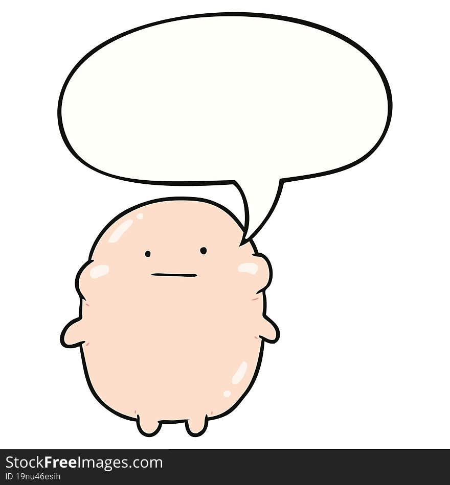 Cute Fat Cartoon Human And Speech Bubble