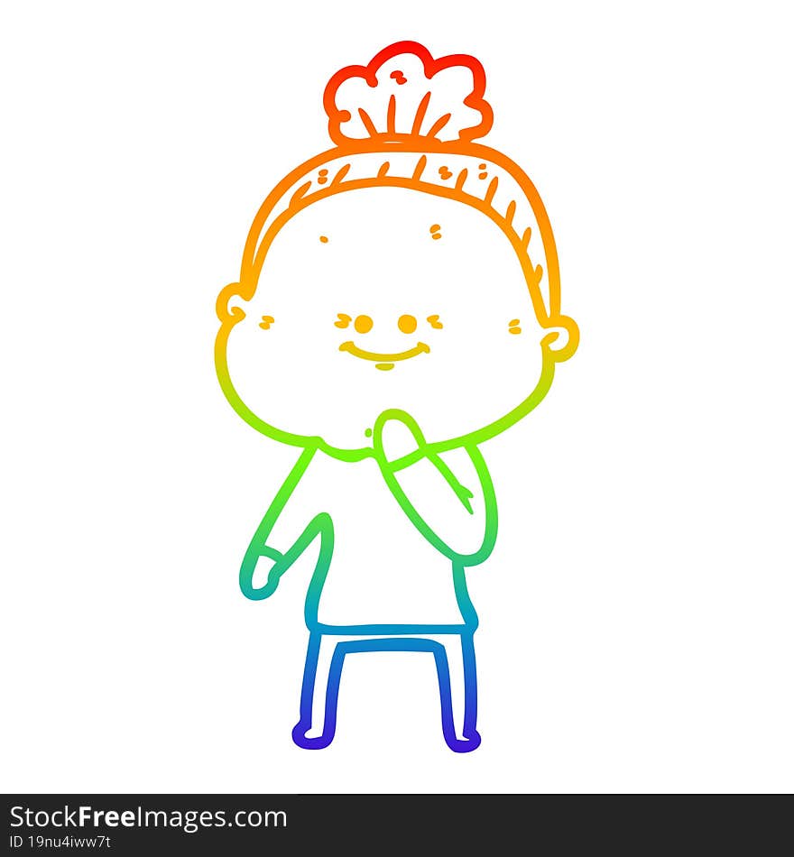 rainbow gradient line drawing cartoon happy old woman