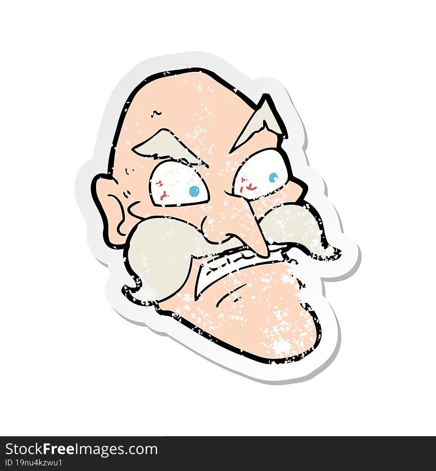 retro distressed sticker of a cartoon angry old man