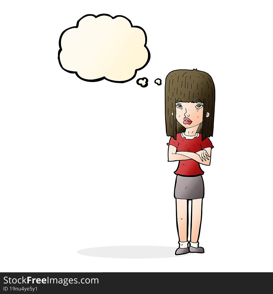 Cartoon Woman Standing With Thought Bubble