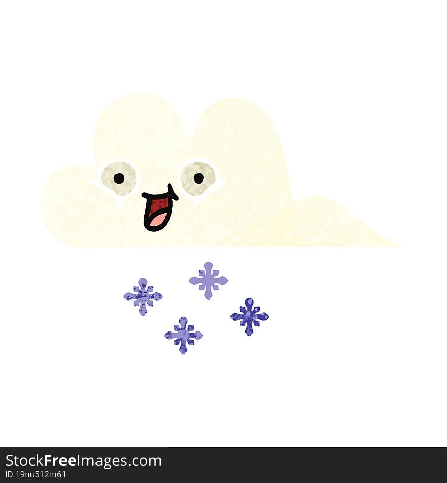 retro illustration style cartoon snow cloud