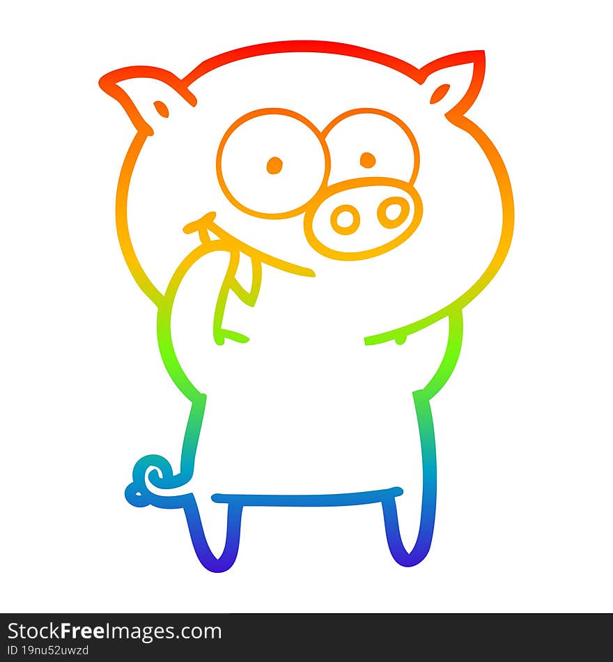 Rainbow Gradient Line Drawing Cheerful Pig Cartoon