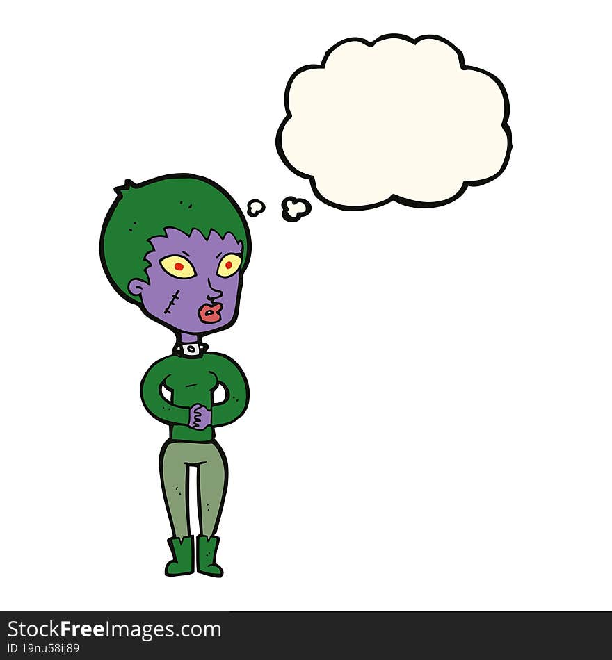 cartoon zombie girl with thought bubble