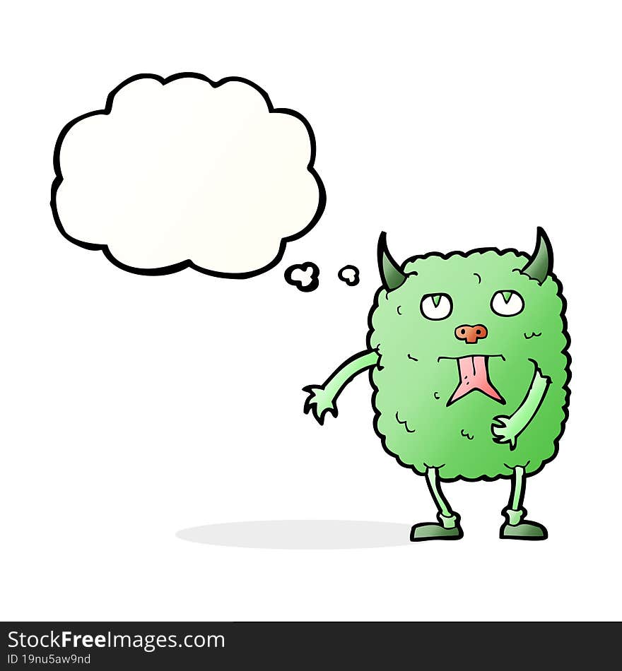 funny cartoon monster with thought bubble