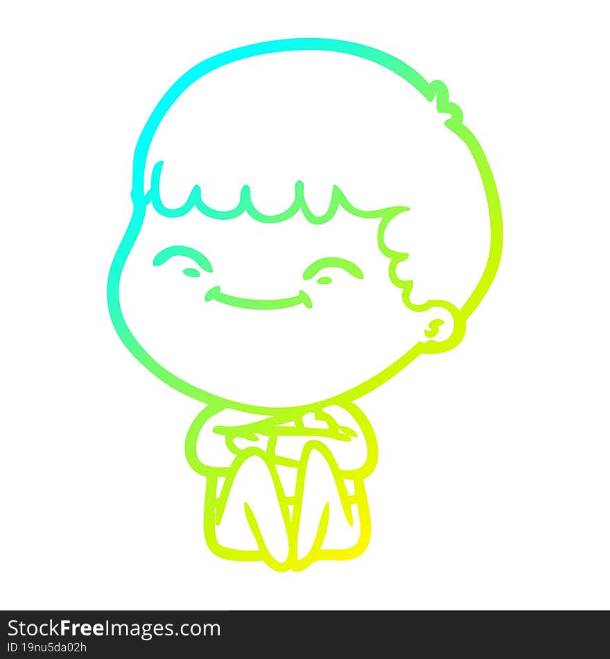 cold gradient line drawing cartoon smiling boy