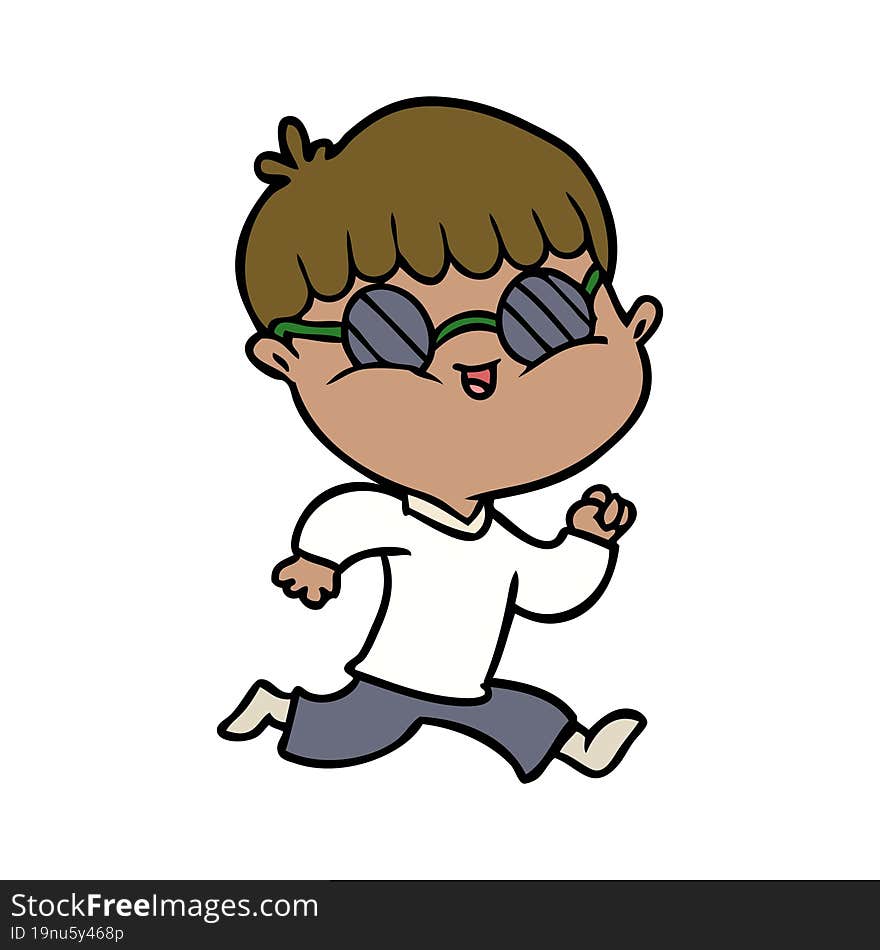 cartoon boy wearing sunglasses and running. cartoon boy wearing sunglasses and running