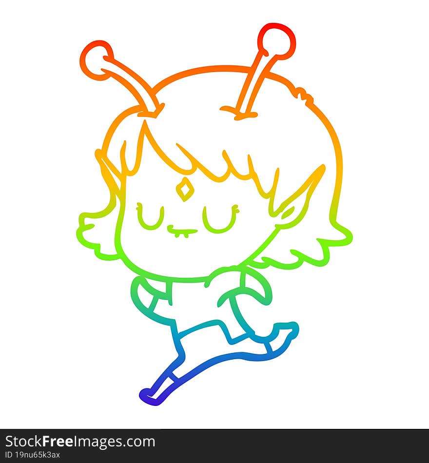 rainbow gradient line drawing of a cartoon alien girl