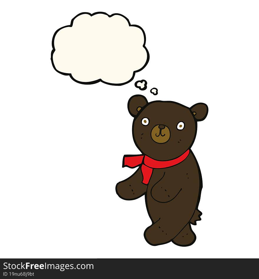 Cute Cartoon Black Teddy Bear With Thought Bubble