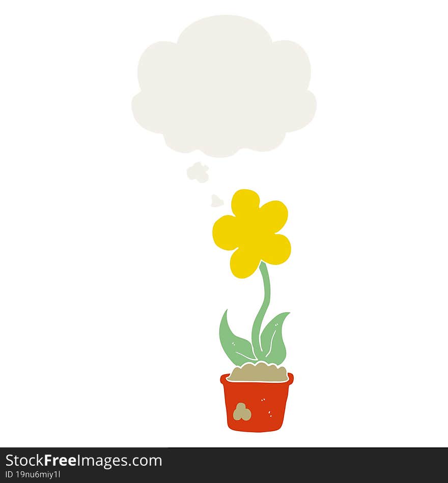 cute cartoon flower with thought bubble in retro style