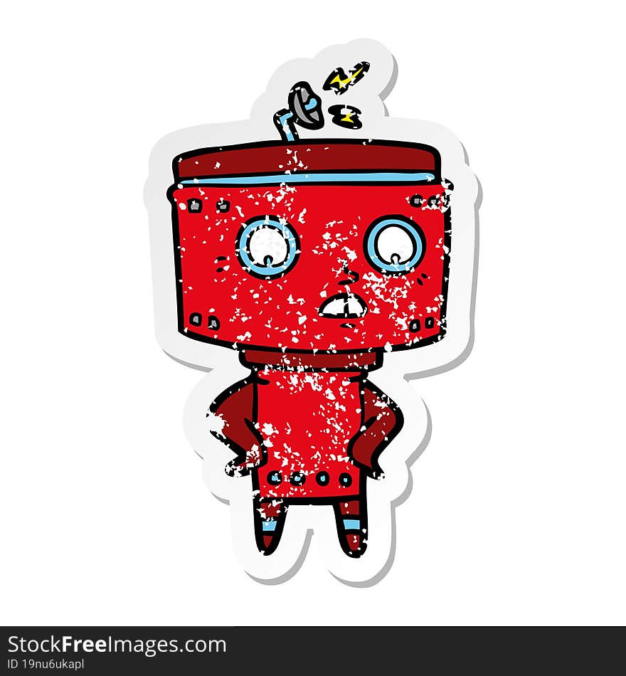 distressed sticker of a cartoon robot