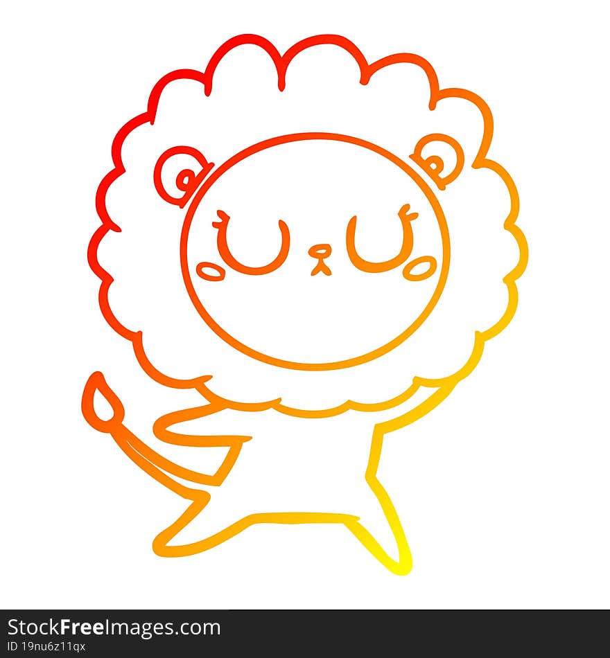 warm gradient line drawing cartoon lion dancing