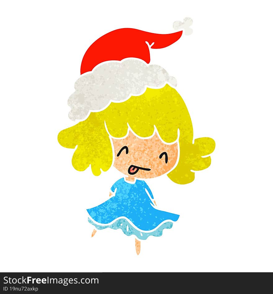 hand drawn christmas retro cartoon of kawaii girl