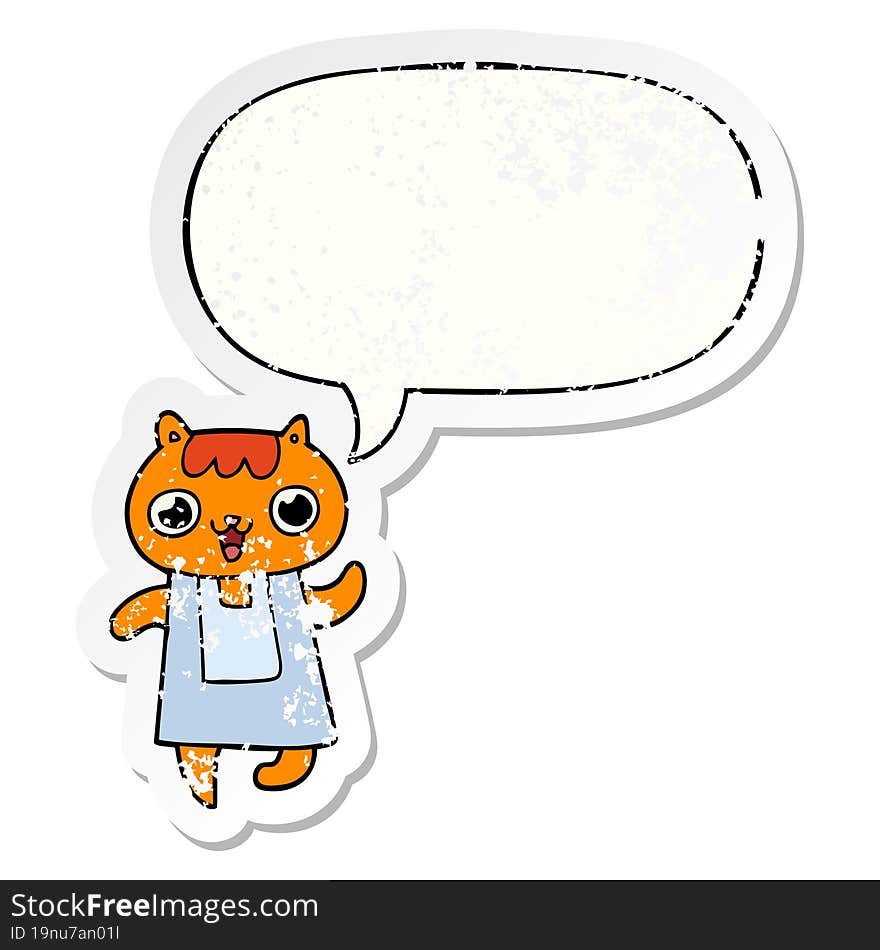 cartoon cat and speech bubble distressed sticker