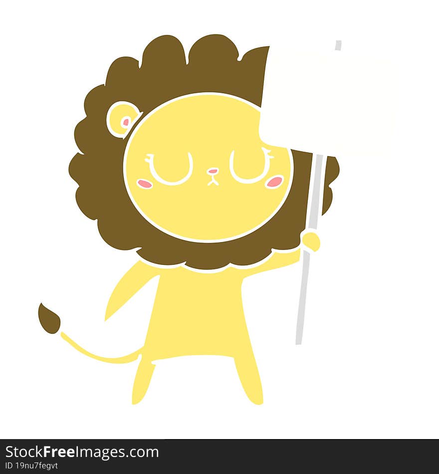 Flat Color Style Cartoon Lion With Protest Sign