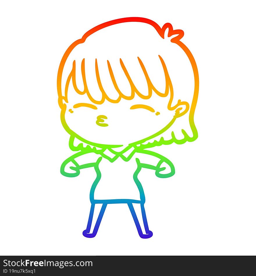 rainbow gradient line drawing of a cartoon woman