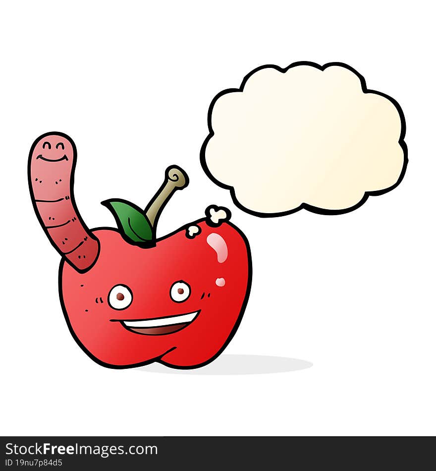 Cartoon Apple With Worm With Thought Bubble