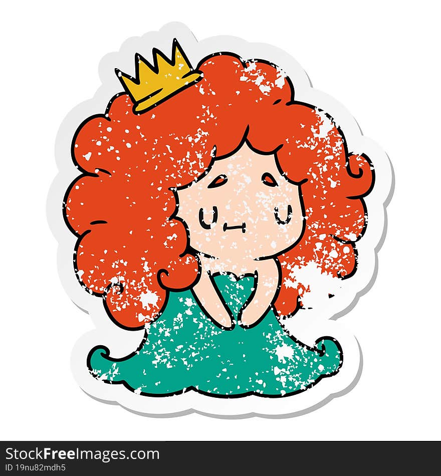 distressed sticker cartoon of a cute kawaii princess girl