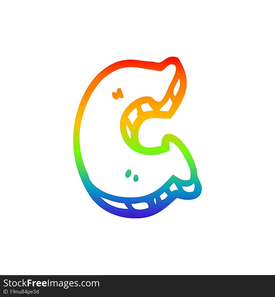 rainbow gradient line drawing of a cartoon letter c