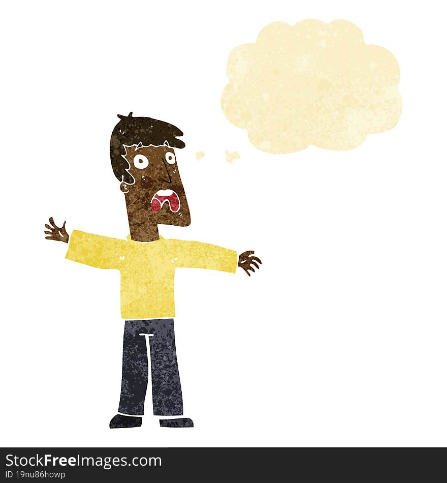 Cartoon Frightened Man With Thought Bubble