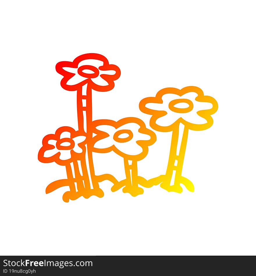 warm gradient line drawing Cartoon flowers