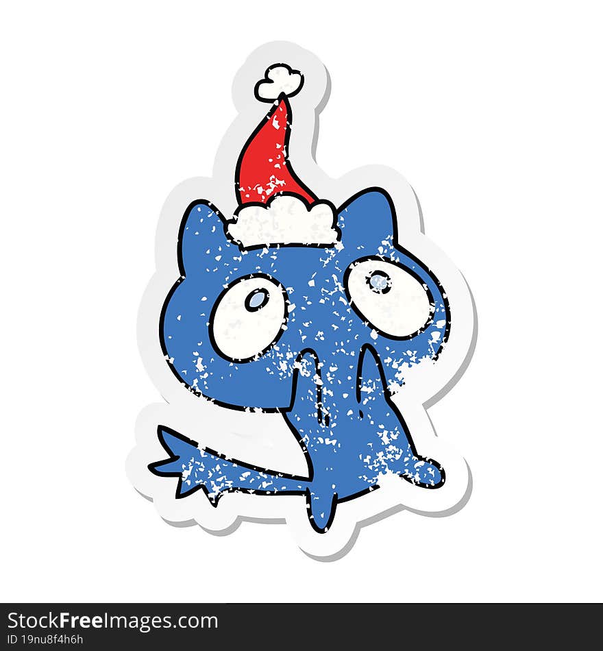 hand drawn christmas distressed sticker cartoon of kawaii cat