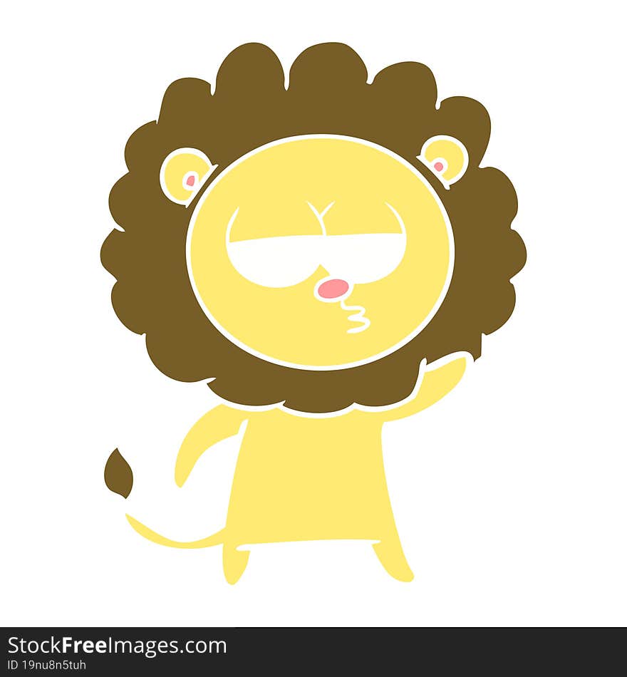 flat color style cartoon bored lion waving